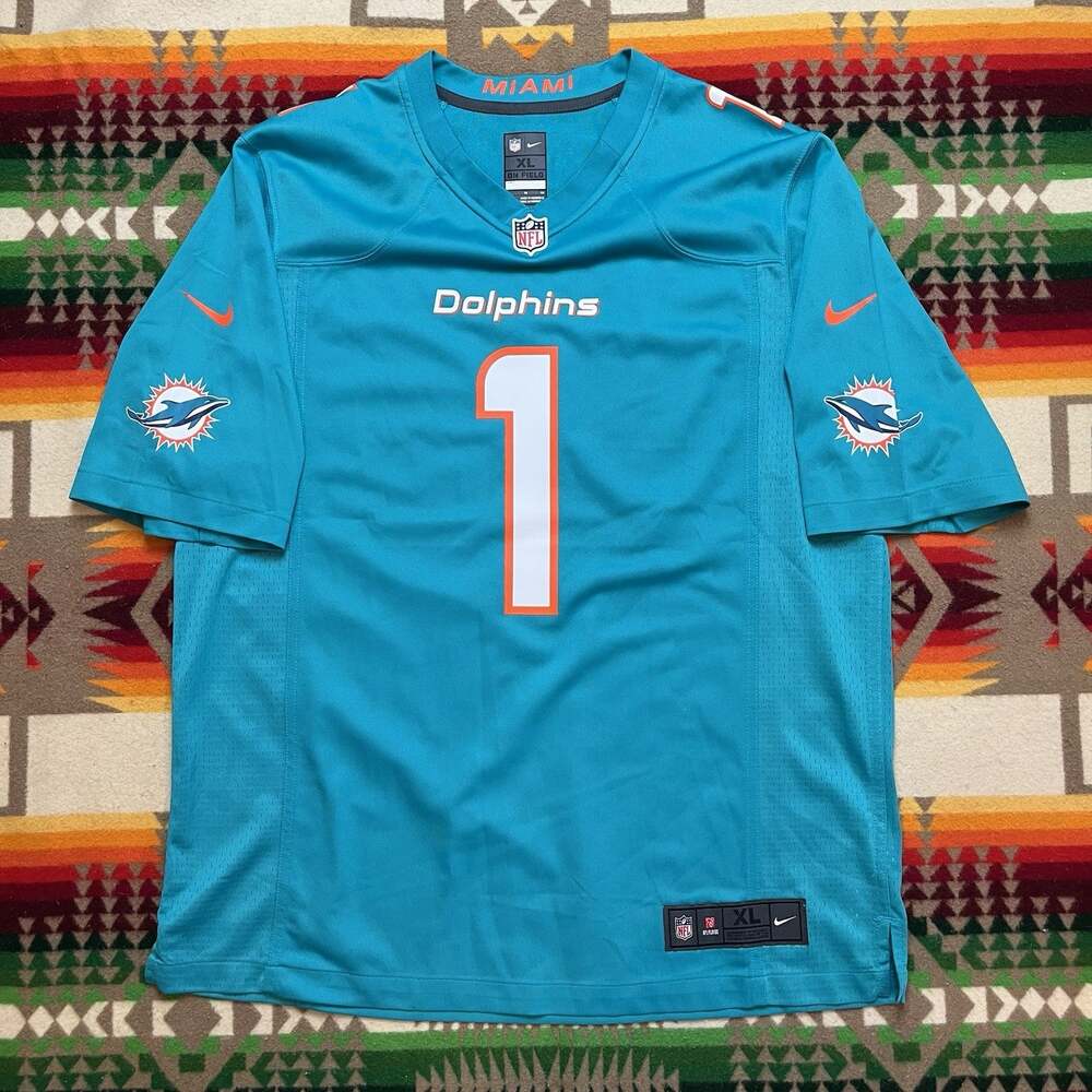 Miami Dolphins Nike Aqua Teal Jersey #1 Tua Tagovailoa On Field Adult XL